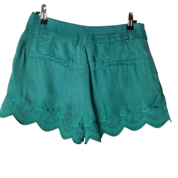 Cottagecore Feminien Pretty green teal embroidered shorts - Picture 2 of 10